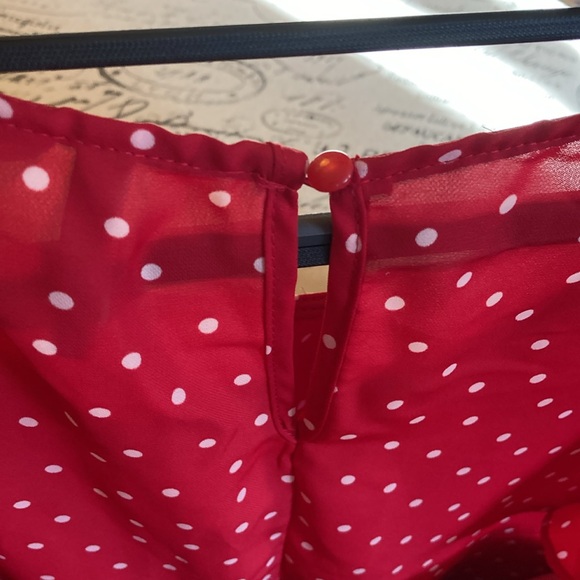 Elle XL High Low Flowy Red w/ White Polka Dots Ruffle Sleeves Blouse Top 🤍❤️ - Picture 11 of 12